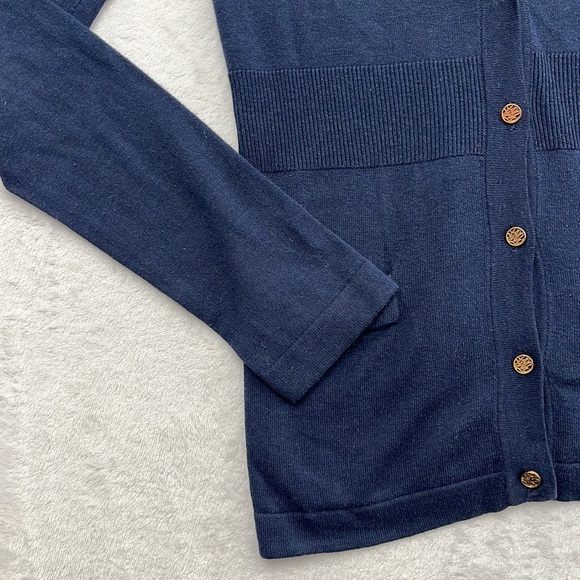 Lilly Pulitzer S Silk Cotton Navy Blue V Neck Button Cardigan Soft Sweater - Picture 2 of 12
